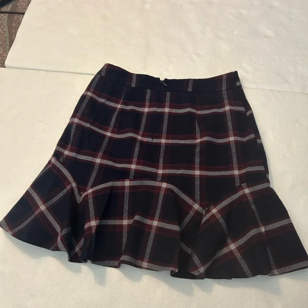 Oasis red blue white plaid mini skirt ruffled hem